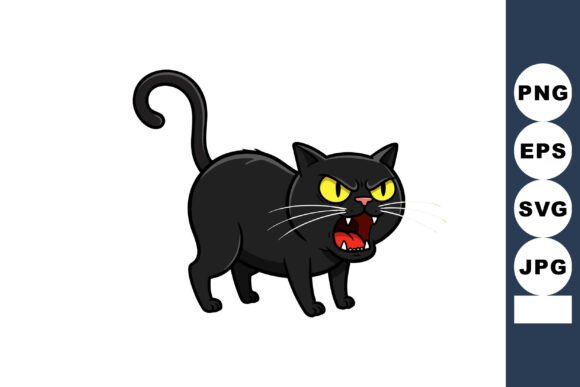 Angry Black Cat Illustration with Yellow