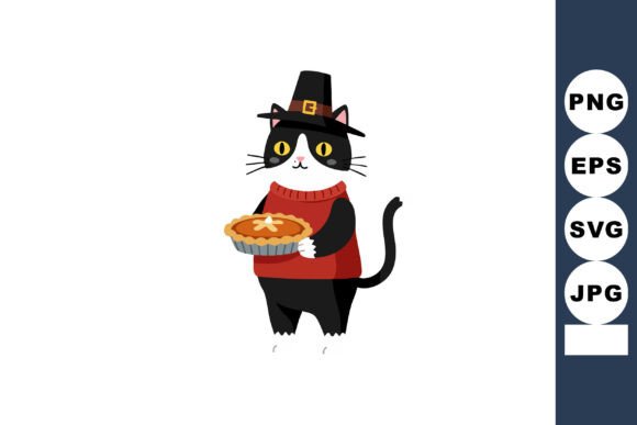 Black and White Cat Wearing Pilgrim Hat
