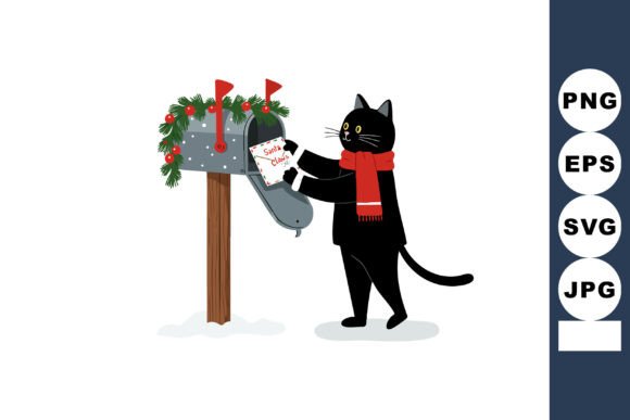 Black Cat Delivering Santa Claus Letter