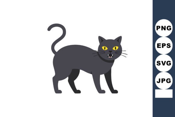 Black Cat Illustration with Yellow Eyes