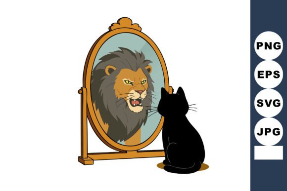 Black Cat Looking in Mirror Seeing Refle