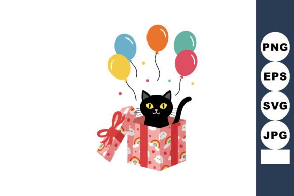Black Cat Popping out of Colorful Gift B