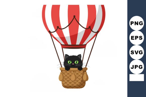 Black Cat with Green Eyes Flying in Red