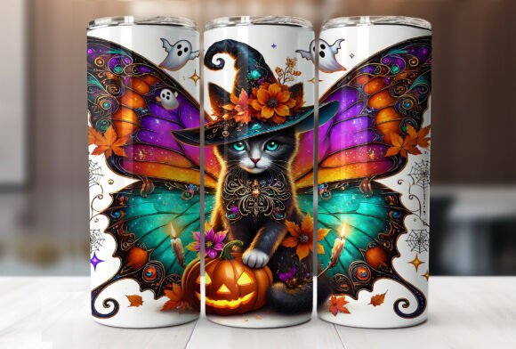 Cat Halloween 20 Oz Tumbler Wrap PNG