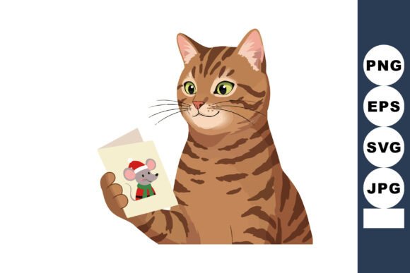 Cat Holding Greeting Card with Mouse Wea