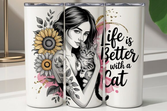 Cat Lover Sunflower Tumbler Wrap