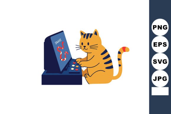 Cat Playing Snake Video Game on Arcade M