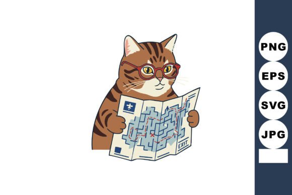 Cat with Glasses Holding Maze Map Lookin