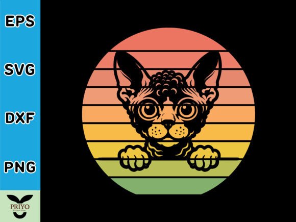 Cornish Rex Cat Peeking Sunset Vintage
