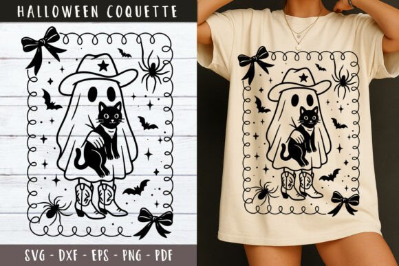 Cowboy Ghost with Cat Clipart Halloween