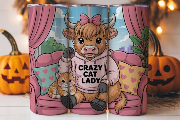 Crazy Cat Lady Cow 20oz Tumbler Wrap