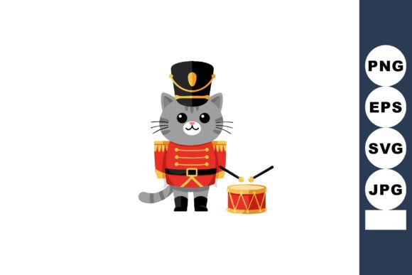 Cute Gray Cat as Toy Soldier