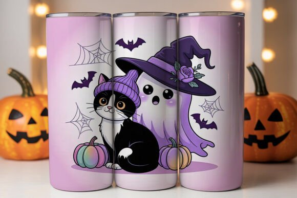 Cute Halloween Cat Ghost Tumbler Wrap
