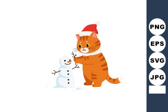 Cute Orange Cat Wearing Santa Hat Buildi