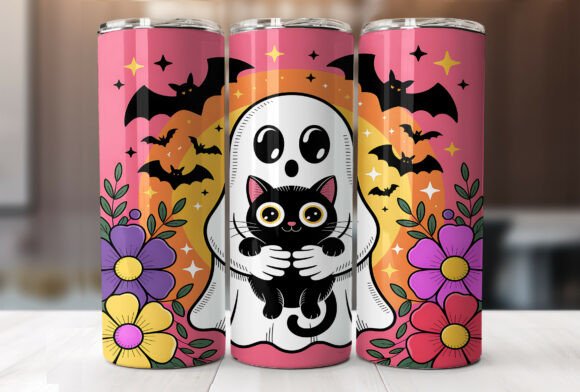 Ghost and Black Cat 20 Oz Tumbler Wrap