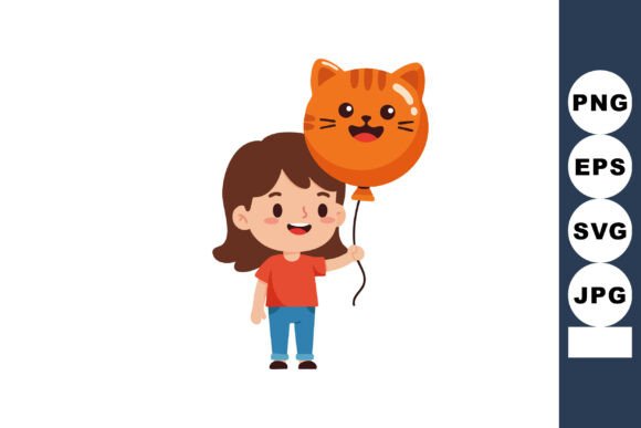 Girl Holding Orange Cat Face Balloon