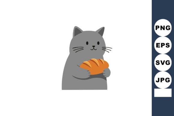 Grey Cat Holding Fresh Bread Loaf Cute V