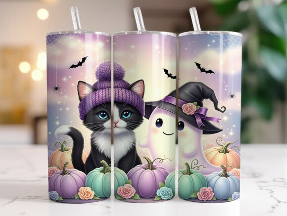 Halloween Cat Ghost 20oz Tumbler Wrap