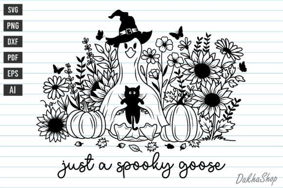 Halloween Ghost Goose Fall Flower SVG