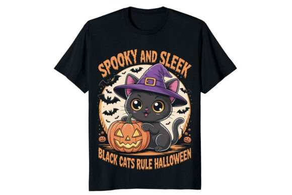 Kawaii Black Cat in Witch Hat Halloween