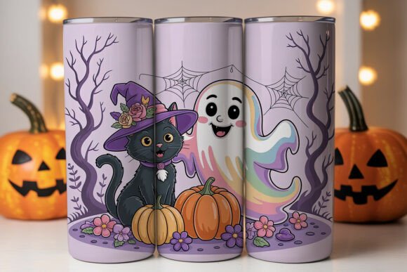 Kawaii Halloween Cat Ghost Tumbler