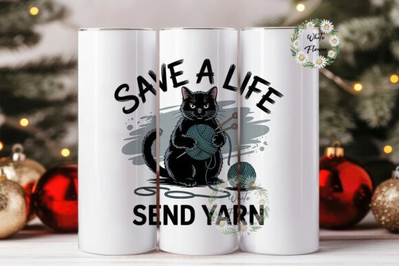 Knitting Cat 20oz Tumbler Design