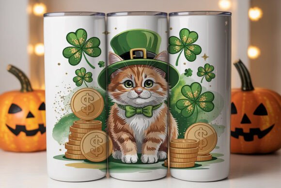 Lucky Leprechaun Cat 20oz Tumbler Wrap