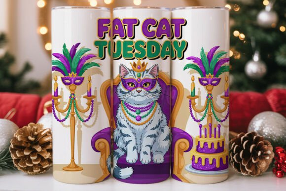 Mardi Gras Fat Cat Tumbler Wrap PNG