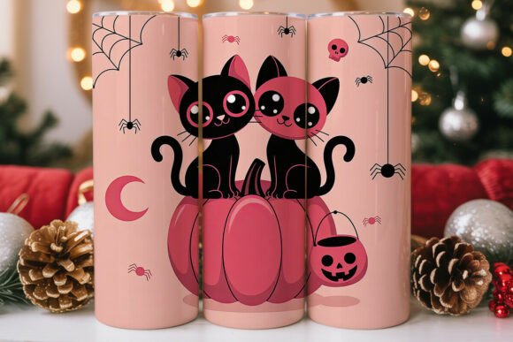 Pink Halloween Cat 20oz Tumbler Wrap