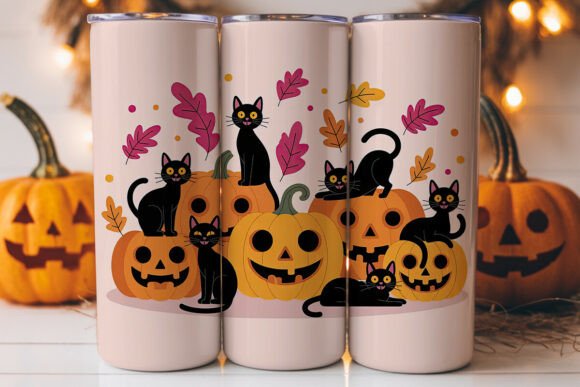 Pink Halloween Cat Pumpkin Tumbler