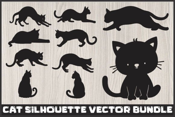 Playful Cat Butterfly Silhouette Vector