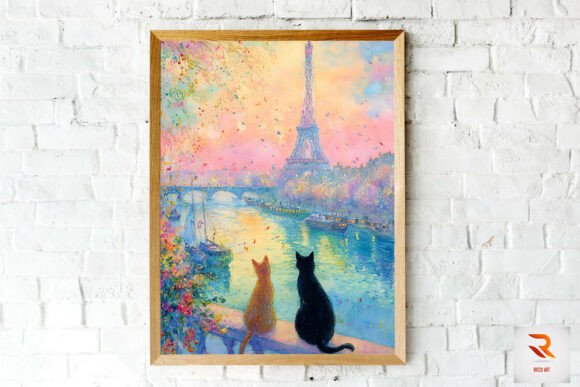Romantic Cat Couple in Paris Wall Art