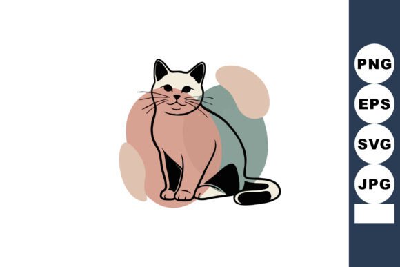 Sitting Cat with Beige and Green Abstrac