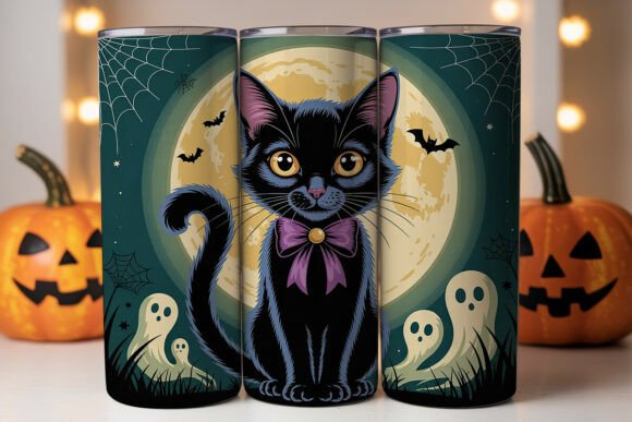 Spooky Black Cat 20oz Tumbler Wrap