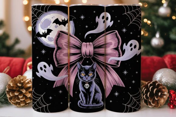 Spooky Cat with Bow 20oz Tumbler Wrap