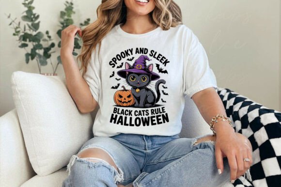 Spooky Cute Black Cat with Witch Hat PNG