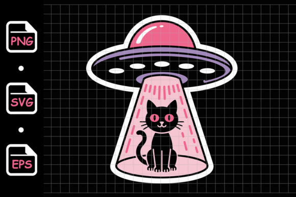 UFO Abducting Black Cat in Pink Beam