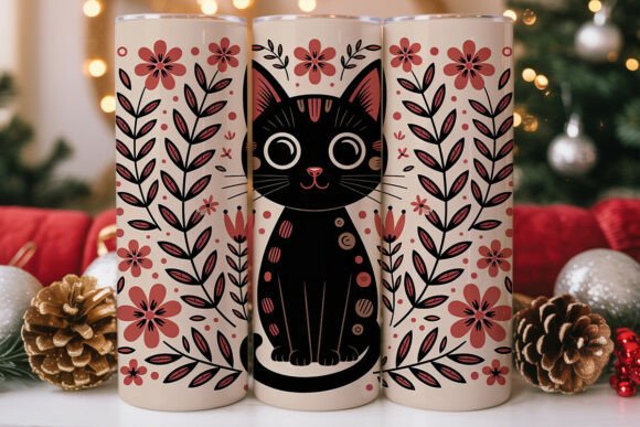 Whimsical Black Cat 20oz Tumbler Wrap