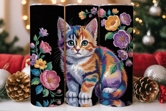 Whimsical Floral Kitten 20oz Tumbler