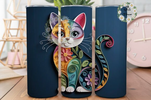 Whimsical Quilled Cat Tumbler Wrap