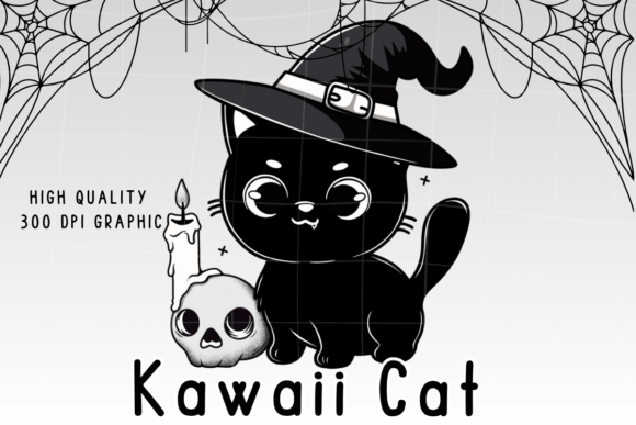 Witchy Black Cat Halloween PNG